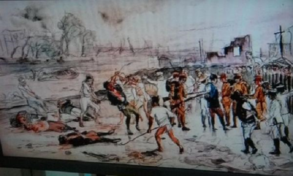 ▲ 관동대진재시의 조선인학살(당시의 그림) [사진 : 필자제공]