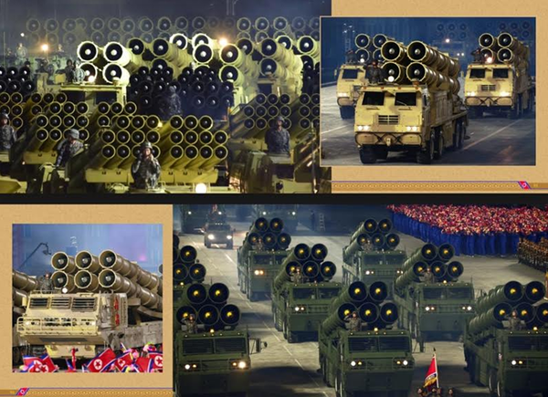 ▲ 2020년 10월10일 평양, 당 창건 75주년 기념 열병식에 등장한 다양한 방사포들.