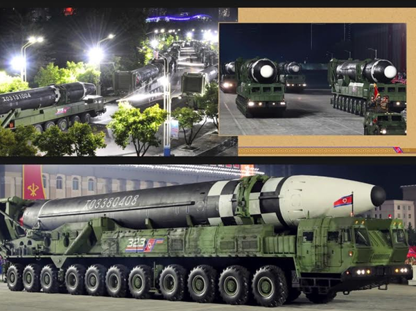 ▲ 2020년 10월10일 평양 김일성 광장, 당 창건 75주년 기념 열병식에 새 대륙간탄도미사일 등 수 많은 종류의 새 무기와 그 운용 병력들의 모습에 놀랐다.