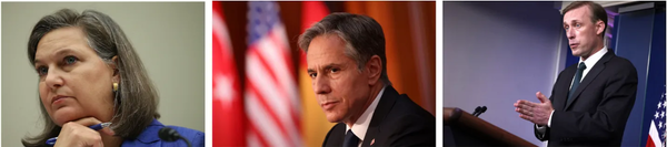 ▲ 작전의 플레이어들. 왼쪽부터 빅토리아 눌랜드 차관, 토니 블링컨 국무장관, 제이크 설리반 안보보좌관