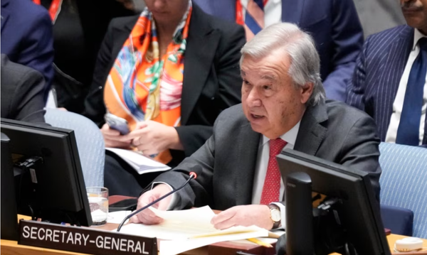 ▲ 10월 24일 안토니우 구테흐스 유엔 사무총장이 팔레스타인-이스라엘 분쟁 해결을 위해 소집된 유엔 안전보장이사회 회의에서 발언하고 있다..