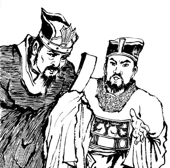 고려 성종(우)에게 항전을 주장하는 서희(좌). 최홍식, 김명성 외, 『조상의 땅은 한 치도』, 조선출판물수출입사, 2006 중