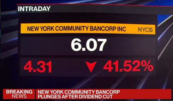 블룸버그TV 보도. NYCB 주가하락