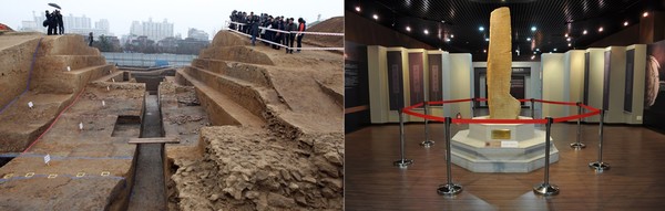 ▲ 삼국 초기 역사를 입증하는 유적, 유물의 발굴. 좌: 한성백제 수도 풍납토성의 발굴(『연합뉴스』 2011.11.29.), 우: 울진 봉평리 신라비(ⓒ국가유산포탈)