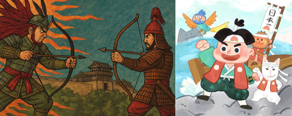 기비 가야소국의 실체를 수록한 두 이야기: 우라 전설(좌)과 모모타로 이야기(우)