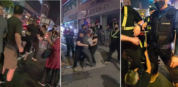 ▲ 강제철거가 자행된 8일 새벽, 용역직원과 특별사법경찰들이 노점상을 내동댕이치고, 짓밟고 있다. ⓒ민주노련